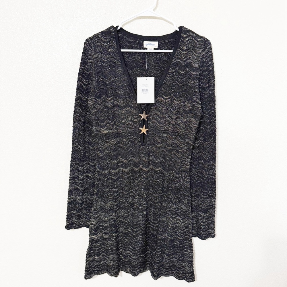 NWT Capittana Ella Mini Star Black Metallic Gold Black Coverup Dress Size M/L - Picture 3 of 10